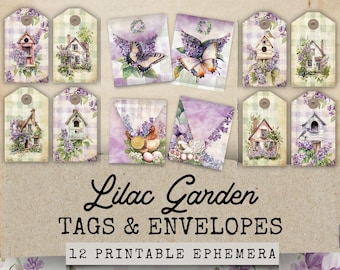 Lilac Junk Journal Folio Kit Tags Envelopes, Shabby Chic Junk Journal Purple, Lavender Junk Journal Kit, Junk Journal Kit Secret Garden