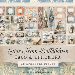 Pastel Garden Ephemera Kit, Jane Austen Junk Journal Kit, Pride and Prejudice, Bellehaven Regency Ephemera, Shabby Chic Happy Mail Folio Kit