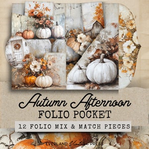 Autumn Afternoon Junk Journal Folio, Fall Junk Journal Folio Kits, 12 Printable Vintage Halloween Craft Ephemera,Paper Craft,Digital Collage