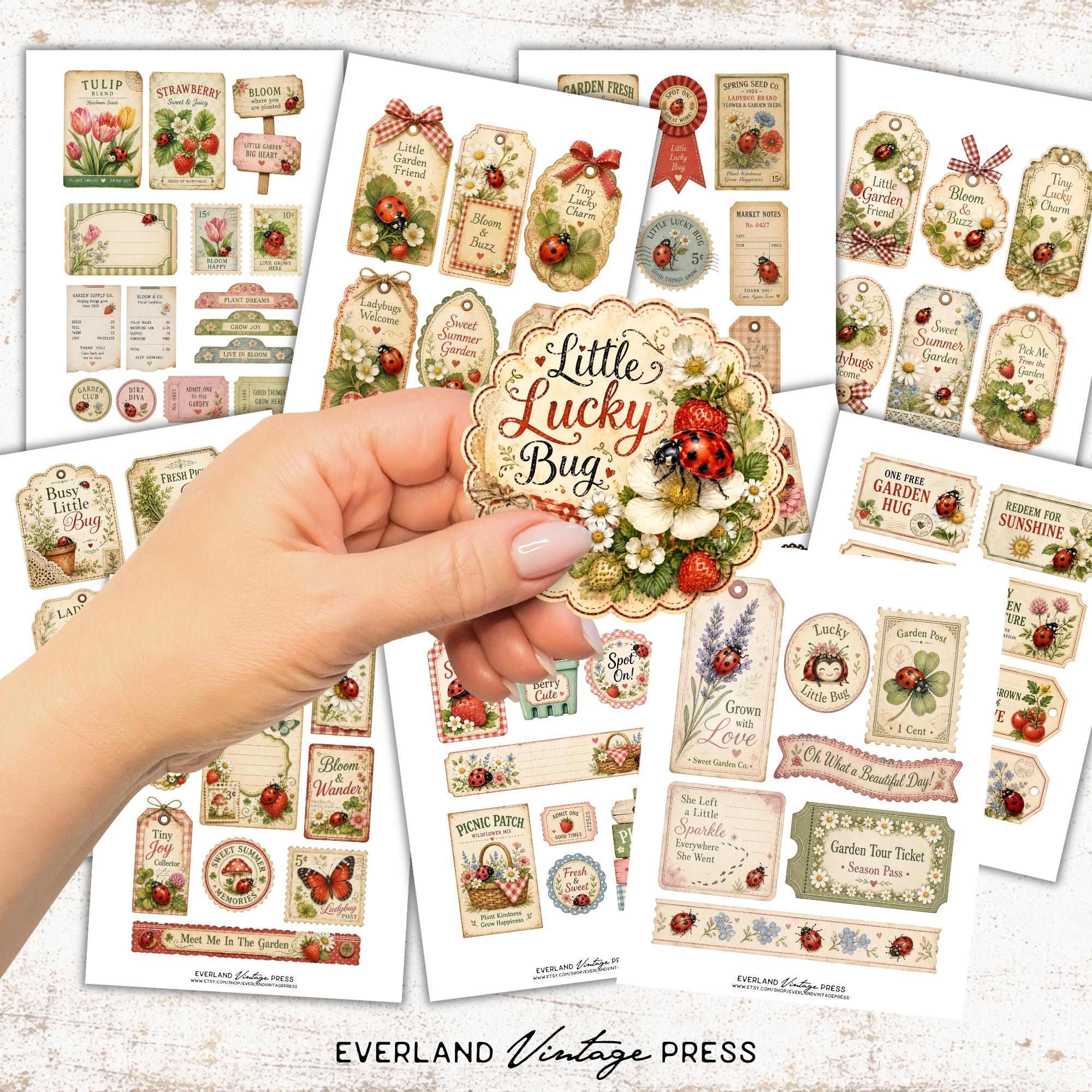 Ladybug Ephemera Kit Printable, 175 Piece Insect Junk Journal Ephemera ...
