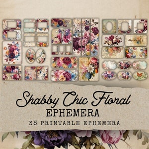 Shabby Chic Floral Junk Journal Ephemera, 38 Printable Junk Journal Ephemera, Shabby Chic Junk Journal Kit Extras, Ephemera Cards
