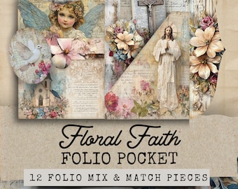 Faith Junk Journal Folio, 12 druckbare Pocket Ephemera, Papiermodelle, Vintage Christian Ephemera, Christian Faith Junk Journal Kits