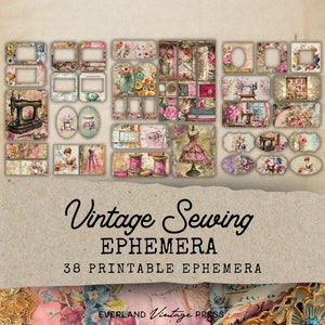 Sewing Theme Printable Junk Journal Ephemera, 38 Printable Junk Journal Ephemera, Vintage Sewing Junk Journal Kit Extras, Ephemera Cards