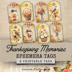 Fall Junk Journal Folio Ephemera, Happy Fall Thanksgiving Junk Journal Tags, 8 Printable Fall Ephemera Tags, Paper Craft,