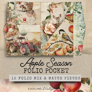 Apple Pie Junk Journal Folio Printables, 12 Printable Pocket Ephemera, Apple Junk Journal Kit Extras, Fall Ephemera Cards, Farm Folio
