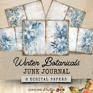 Winter Botanicals Junk Journal, Winter Junk Journal Folio Kit, Winter Wonderland Junk Journal Kit, Ephemera, Blue Junk Journal