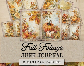 Fall Foliage Journal Papers, Cozy Autumn Junk Journal Kit, 6 Pumpkin Junk Journal Pages, Fall Leaves Ephemera Paper Craft, Fall Ephemera