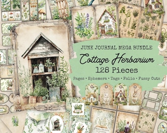 Herbalist Junk Journal Kit - 128 Pieces, Secret Garden Junk Journal, Garden Ephemera, Cottage Garden Junk Journal Ephemera, Herb Fussy Cuts