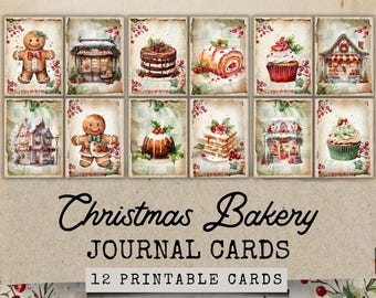 Christmas Bakery Junk Journal Cards, 12 Gingerbread House Junk Journal Ephemera Cards, Traditional Christmas Ephemera