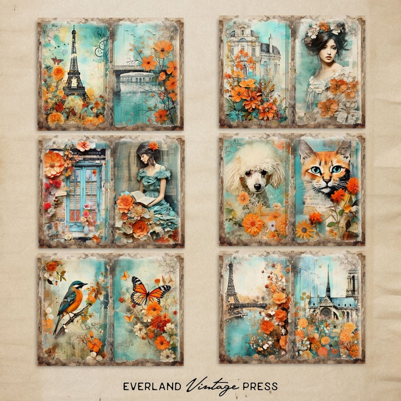 Teal and Orange Junk Journal, Cozy Autumn Junk Journal Kit, 6 Paris ...