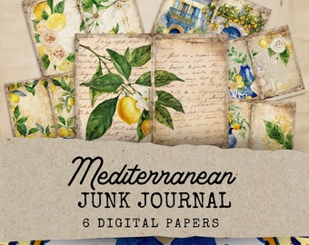 Lemon Junk Journal Pages, Mediterranean Tile Junk Journal Printable, Vintage Lemon Junk Journal Kit, Amalfi Coast Ephemera, Italy Journal