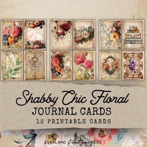 Shabby Chic Floral Junk Journal Cards, 12 Printable Ephemera Junk Journal Cards, Vintage Rose Junk Journal Kit, Shabby Chic Floral Ephemera