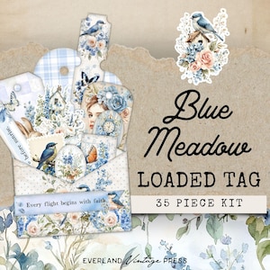 Birds Junk Journal Folio Loaded Tag, Bird Ephemera Kit, Loaded Tag Botanical,Pocket Tags, Vintage Roses Junk Journal Kit, Spring Loaded Tags