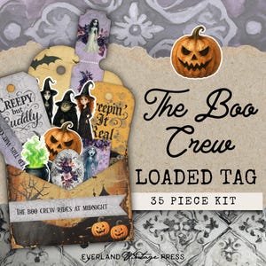 Halloween Loaded Tags, Loaded Pocket Tag Kit, Pumpkin Ephemera, Fall Ephemera, Halloween Ephemera, Junk Journal Digital Halloween Ephemera