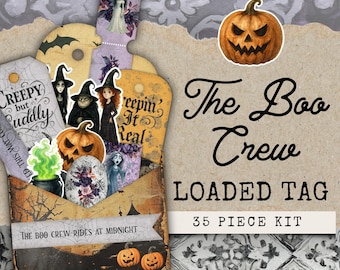 Halloween Loaded Tags, Loaded Pocket Tag Kit, Pumpkin Ephemera, Fall Ephemera, Halloween Ephemera, Junk Journal Digital Halloween Ephemera