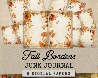 Fall Borders Journal Papers, Cozy Autumn Junk Journal Kit, 6 Cozy Fall Junk Journal Pages, Fall Leaves Ephemera, Paper Craft, Fall Ephemera