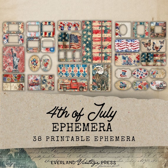 Junk Journal Kit 4th July, Fourth of July Junk Journal Vintage Ephemera, Patriotic 4th of July Ephemera, Fourth of July Junk Journal Bundle