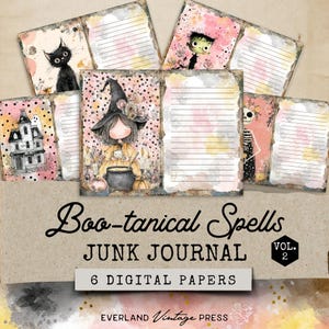 Pink Halloween Junk Journal Kit 2, Bootanical Spells Journal, Pumpkin Ephemera, Fall Ephemera,Halloween Ephemera,Cute Halloween Junk Journal