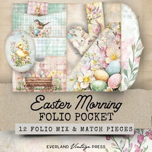 Easter Junk Journal Folio, 12 afdrukbare pocket-ephemera, grillige lente Easter Folio Kit-printables, Easter Journal Folio, paas-ephemera