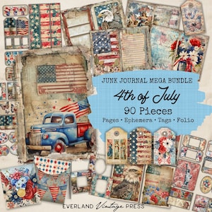 Lot de journaux indésirables du 4 juillet - 90 pièces, documents éphémères du 4 juillet, cartes patriotiques éphémères, lot de journaux indésirables du 4 juillet
