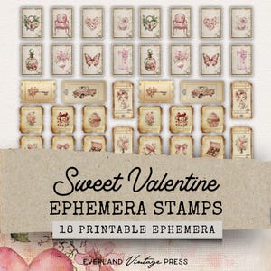 Valentines Tickets Ephemera, Valentine Junk Journal Folio Ephemera, 38 druckbares Valentine Ephemera Kit, digitale Collage