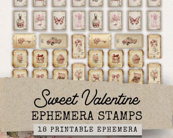 Valentines Tickets Ephemera, Valentine Junk Journal Folio Ephemera, 38 druckbares Valentine Ephemera Kit, digitale Collage