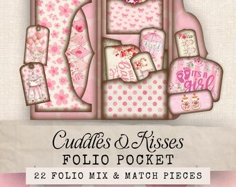 Cute Baby Girl Folio Kit, Pink Junk Journal For Children, Cute Printable Folio For Kids, Baby Girl Pocket Folio Junk Journal For Children