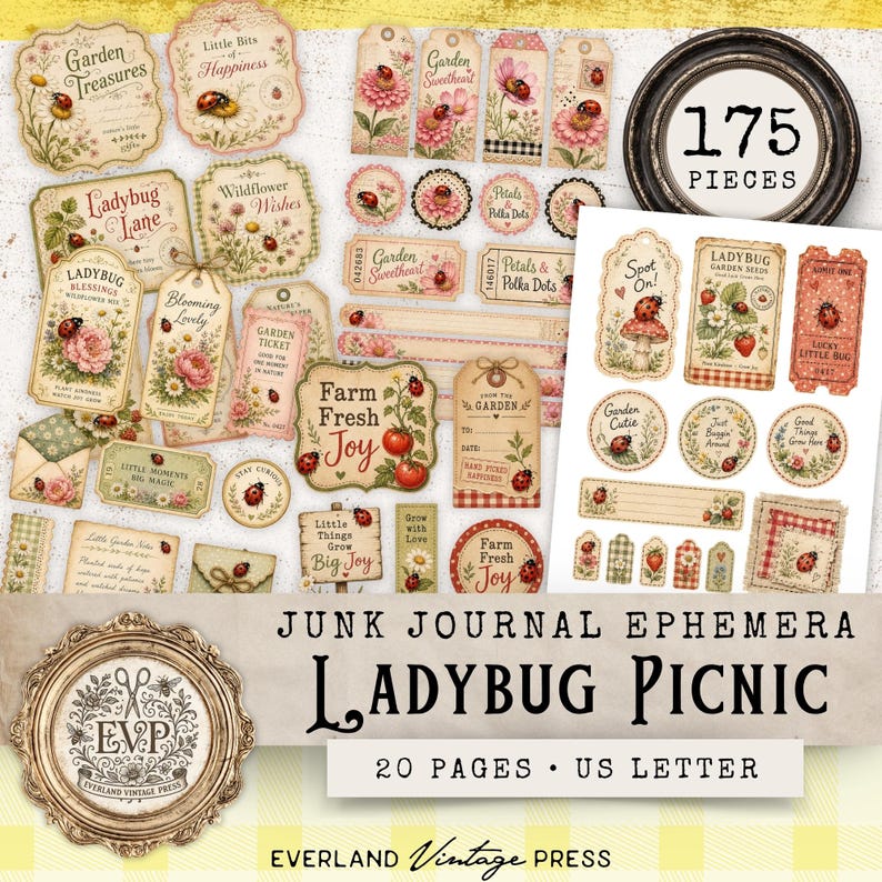 Ladybug Ephemera Kit Printable, 175 Piece Insect Junk Journal Ephemera ...