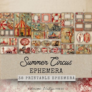 Circus Junk Journal Kits Ephemera, Vintage Circus Ephemera, 38 Printable Junk Journal Ephemera, Circus Junk Journal Pages Ephemera