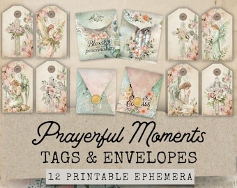 Gebet Junk Journal Tags und Umschläge, Christian Junk Journal Bibel Tags, Schrift Tags für Junk Journals, Faith Junk Journal Ephemera