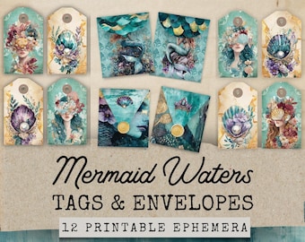 Mermaid Junk Journal Envelopes, Mermaid Junk Journal Kit, Printable Junk Journal Kit Ocean, Mermaid Ephemera, Sea Junk Journal, Beach Paper
