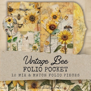 Honey Bee Folio,Honey Bee Junk Journal Kit Digital, Bee Junk Journal Pocket Folio,Junk Journal Kit Bee Keeper, Bee Junk Journal. Pockets