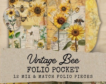 Honey Bee Folio,Honey Bee Junk Journal Kit Digital, Bee Junk Journal Pocket Folio,Junk Journal Kit Bee Keeper, Bee Junk Journal. Pockets