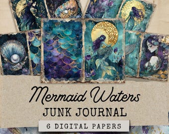 Dunkle Meerjungfrau Junk Journal, Meerjungfrau Junk Journal Kit, Printable Junk Journal Kit, Meerjungfrau Ephemera, Meer Junk Journal, Strand Papier