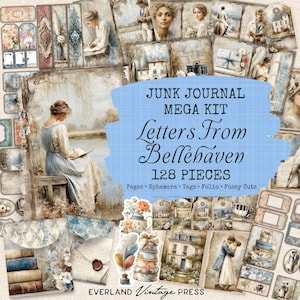 Jane Austen Junk Journal Kit,Pride and Prejudice Regency Junk Journal, Shabby Blue Junk Journal Bundle , Happy Mail Folio Kit, Fussy Cuts