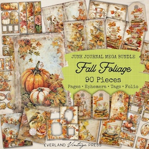 Cosy Fall Junk Journal-bundel, 90 stuks, Farm Ephemera, Fall Foliage Junk Journal Kit Extra's, Ephemera-kaarten, Pumpkin Junk Journal-pagina's