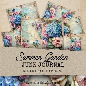Summer Garden Floral Junk Journal Pages, Watercolor Wildflowers Junk Journal Kit, 6 Pastel Junk Journal Pages, Paper Craft, Ephemera