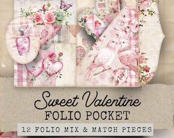 Valentine Junk Journal Folio, Valentine Junk Journal Pockets, Victorian Valentine's Junk Journal, Printable Valentine Folio Tags & Ephemera