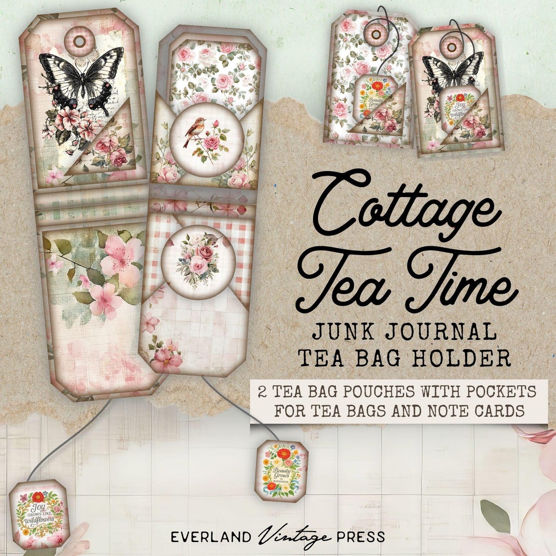 Cottage Garden Tea Bags for Junk Journal, Shabby Chic Junk Journal ...