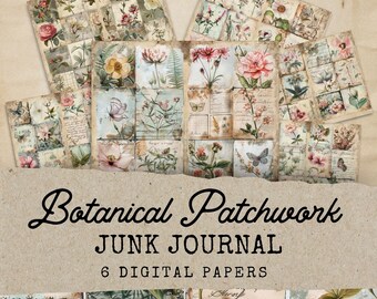 Vintage Patchwork Junk Journal Papers, Shabby Chic Patchwork Journal Kit, 6 Floral Digital Journal Pages, Paper Craft, Vintage Ephemera