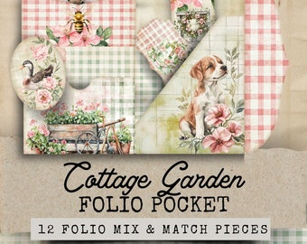 Secret Garden Junk Journal Folio Pocket, English Garden Junk Journal Folio Kit, 12 Printable Cottage Garden Junk Journal Folio Ephemera