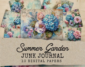 Summer Garden Floral Junk Journal Pages, Watercolor Wildflowers Junk Journal Kit, 10 Pastel Junk Journal Pages, Paper Craft, Ephemera