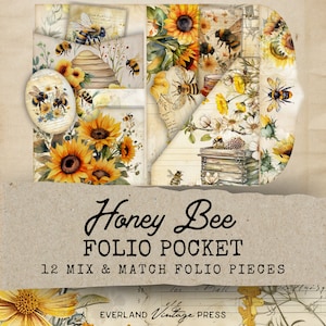 Bee Junk Journal. Pockets, 12 Printable Folio Pocket Ephemera, Junk Journal Kit Bee Keeper, Honey Bee Ephemera Cards, Honey Bee Folio Kit