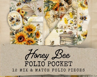 Bee Junk Journal. Pockets, 12 Printable Folio Pocket Ephemera, Junk Journal Kit Bee Keeper, Honey Bee Ephemera Cards, Honey Bee Folio Kit