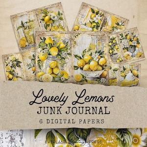 Lemon Junk Journal Kit, Lemon Junk Journal Printable Pages, 6 Digital Journal Pages, Paper Craft, Printable Ephemera, Fussy Cut