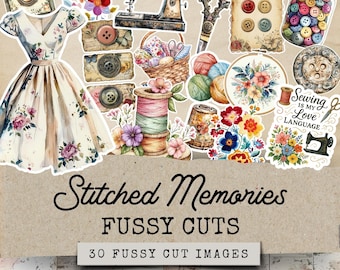 Sewing Fussy Cuts, Printable Junk Journal Buttons Fussy Cuts, Sewing Ephemera, Sewing Themed Junk Journal Kit, Sewing Junk Journal