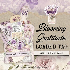 Loaded Pocket Tag Kit, Junk Journal Folio Dankbarkeit, SpringLoaded Tags,Shabby Chic Taschenanhänger, Junk Journal Ephemera,Loaded Tag Botanical