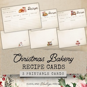Christmas Bakery Junk Journal Recipe Cards, Christmas Recipe Card Template, Traditional Christmas Ephemera,Christmas Junk Journal Printables