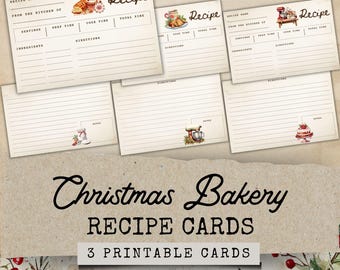 Christmas Bakery Junk Journal Recipe Cards, Christmas Recipe Card Template, Traditional Christmas Ephemera,Christmas Junk Journal Printables