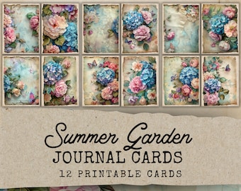 Summer Garden Floral Junk Journal Cards, 12 Printable Ephemera Junk Journal Cards, Floral Junk Journal Kit, Shabby Chic Floral Ephemera